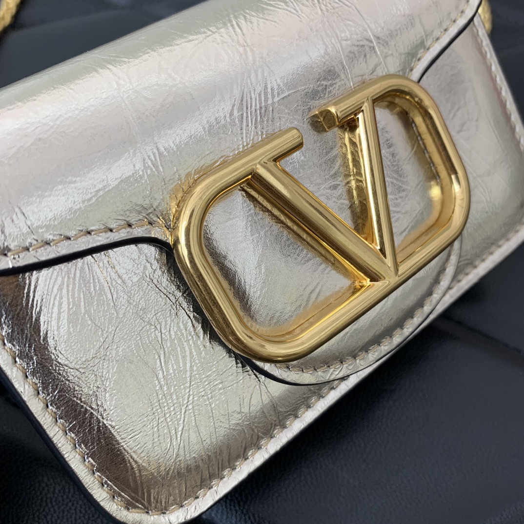 Valentino Garavani Loco Micro Bag in Gold Calfskin Leather with Chain